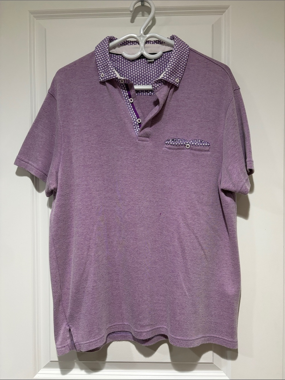 ($120) Men's Lavender Polo Shirt with Patterned Trim